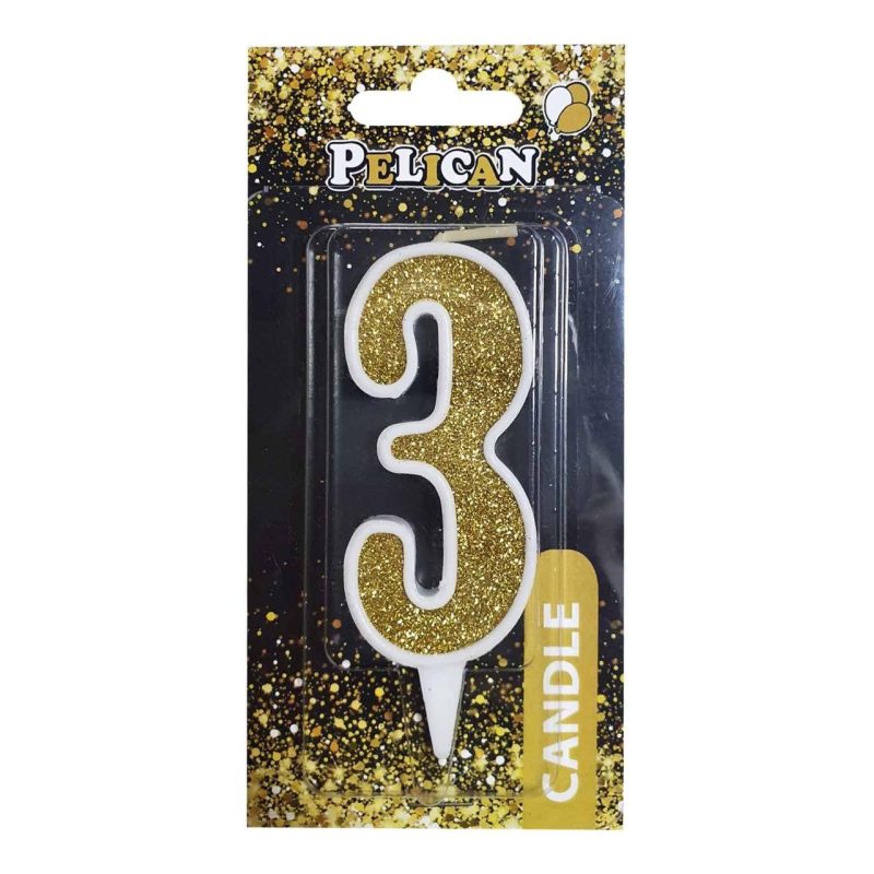 Свічка для торта цифра «3» ЗОЛОТУ 7 см, TM Pelican 867013 Свічка для торта цифра “3“ ЗОЛОТУ 7 см, TM Pelican 867013