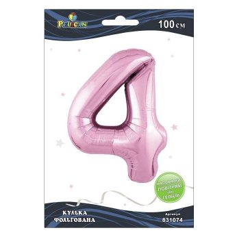 Шарик цифра фольгированная Pelican, «4» розовая 100см 831074 Шарик цифра фольгированная Pelican, “4“ розовая 100см 831074