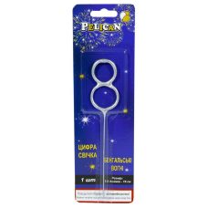 Свічка цифра бенгальська Pelican, “8“ СЕРЕБРО 860028 Свічка цифра бенгальська Pelican, “8“ СЕРЕБРО 860028