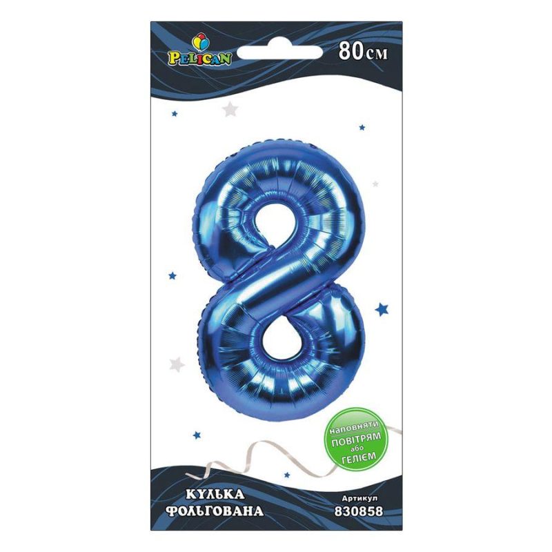 Цифра фольгована Pelican, «8» Синя 80см 830858 Цифра фольгована Pelican, “8“ Синя 80см 830858