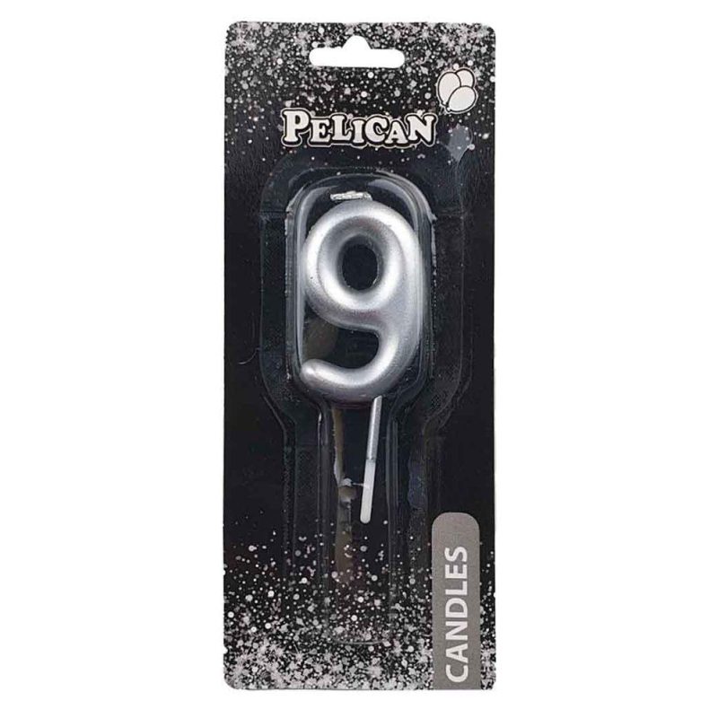 Свічка для торта Pelican “9“ Срібло 5 см 865029
