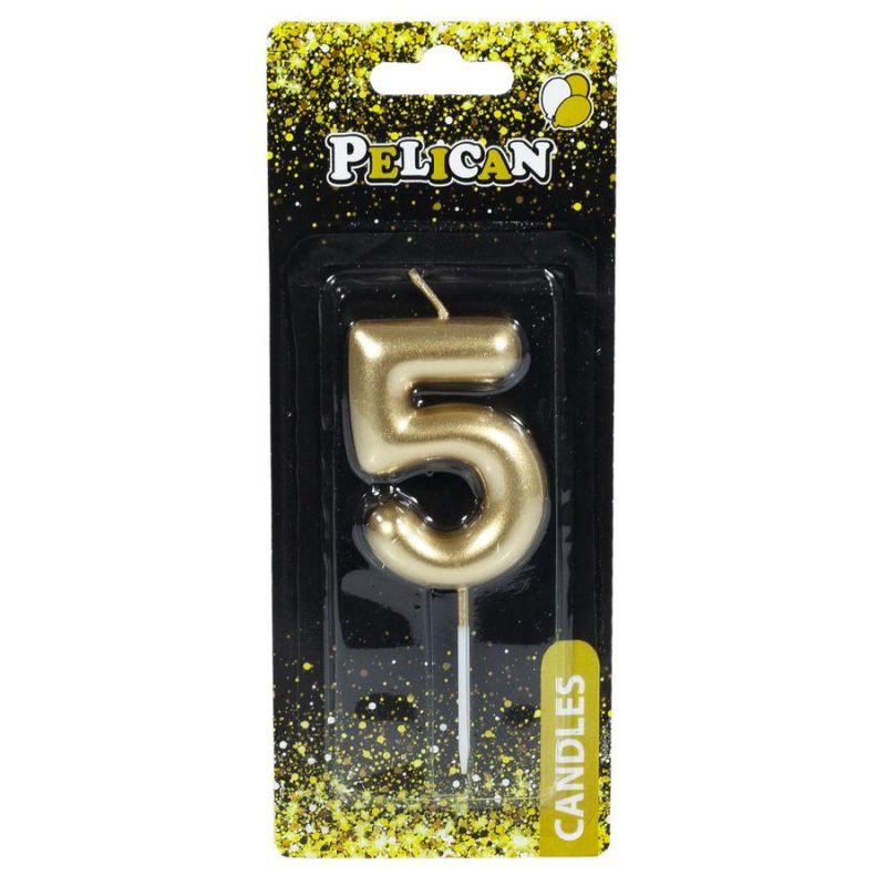 Свічка для торта Pelican “5“ ЗОЛОТО 6 см 866015