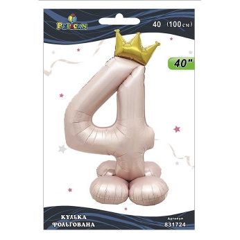 Шарик фольгированный цифра с короной на подставке «4» розовая Blush 40“(100см) Pelican Розовый Pelican Шарик фольгированный цифра с короной на подставке “4“ розовая Blush 40“(100см) Pelican Розовый Pelican