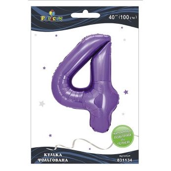Шарик фольгированный цифра «4» лавандовая 40“(100см) Pelican Фиолетовый Pelican (831134) Шарик фольгированный цифра “4“ лавандовая 40“(100см) Pelican Фиолетовый Pelican (831134)