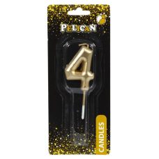 Свічка для торта Pelican, “4“ золото 4,5см 864514 Свічка для торта Pelican, “4“ золото 4,5см 864514