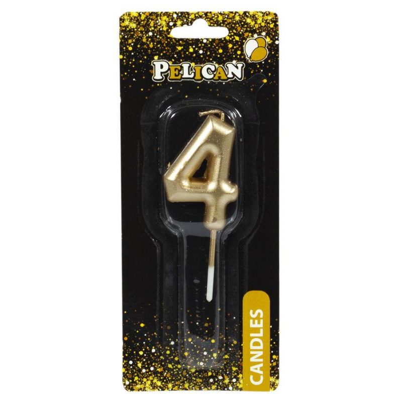 Свічка для торта Pelican, «4» золото 4,5см 864514 Свічка для торта Pelican, “4“ золото 4,5см 864514