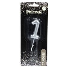 Свічка для торта Pelican, “1“ срібло 4,5см 864521 Свічка для торта Pelican, “1“ срібло 4,5см 864521