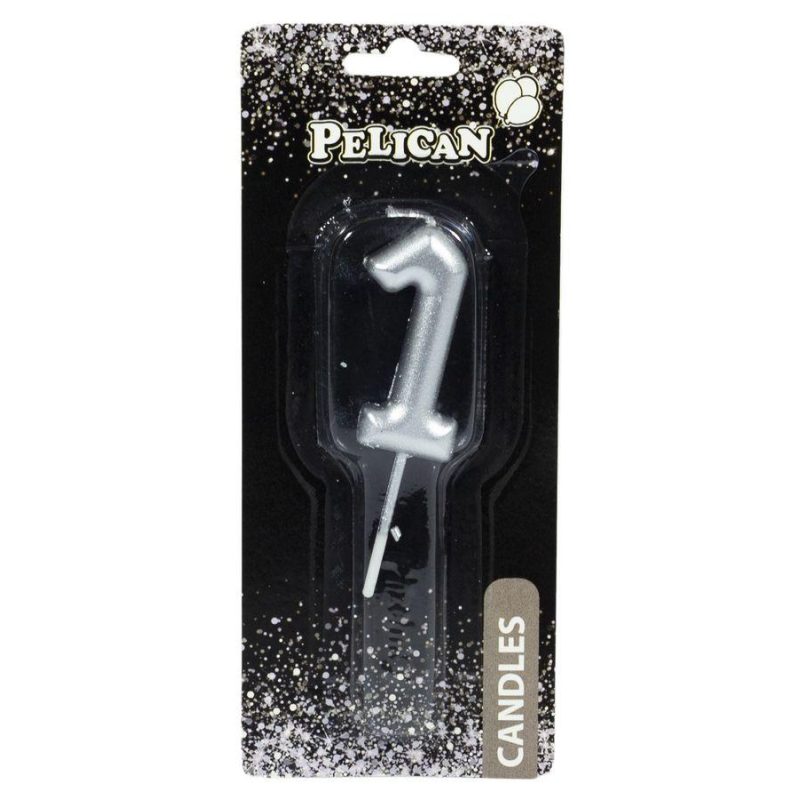 Свічка для торта Pelican, «1» срібло 4,5см 864521 Свічка для торта Pelican, “1“ срібло 4,5см 864521