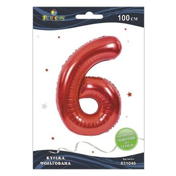 Цифра фольгированная Pelican, «6» красная 100см 831046 Цифра фольгированная Pelican, “6“ красная 100см 831046