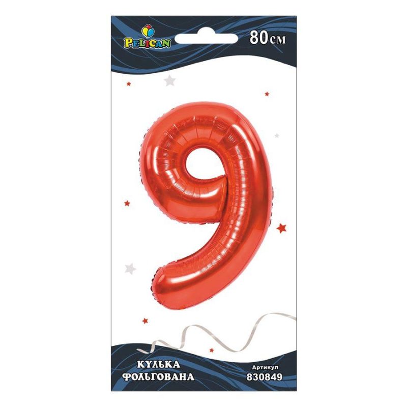 Цифра фольгована Pelican, “9“ ЧЕРВОНА 80см 830849