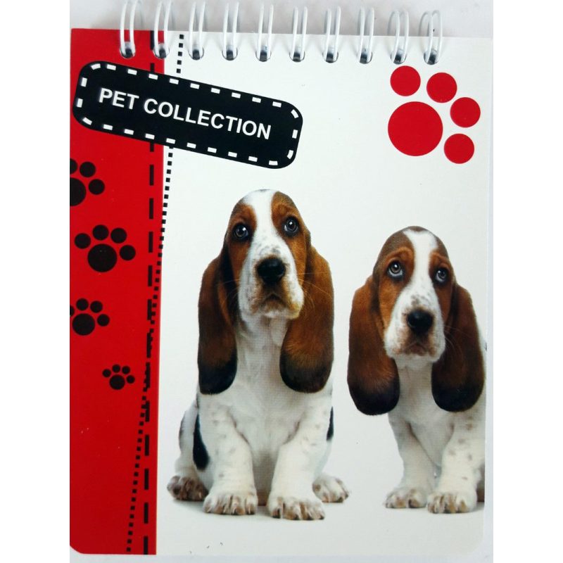 Блокнот А6 белый фон, верхняя пружина, 100 листов офсет, клетка “Pet Collection“, обложка мягкая 139010