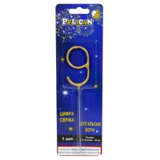 Свічка цифра бенгальська Pelican, “9“ ЗОЛТО 860019 Свічка цифра бенгальська Pelican, “9“ ЗОЛТО 860019