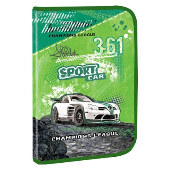 Папка А4 пластикова на змійці з глітером Зелена Kidis «Sport car» 7159 Папка А4 пластикова на змійці з глітером Зелена Kidis “Sport car“ 7159