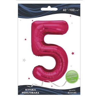 Шарик фольгированный цифра «5» фуксия 40“(100см) Pelican Розовый Pelican (831145) Шарик фольгированный цифра “5“ фуксия 40“(100см) Pelican Розовый Pelican (831145)