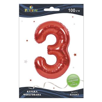 Цифра фольгированная Pelican, «3» красная 100см 831043 Цифра фольгированная Pelican, “3“ красная 100см 831043
