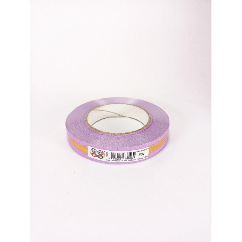 Стрічка пластикова 2 см, 50 ярд, бузкова + 3 золоті смужки, BELATEX PAS20 - lilac