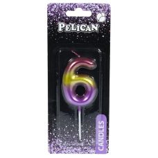 Свічка для торта Pelican “6“ РАДУЖНА 6 см 866066