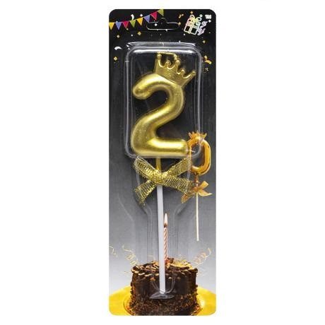 Свічка-цифра «2» з короною 5,5см ЗОЛОТО JY-1064 Свічка-цифра “2“ з короною 5,5см ЗОЛОТО JY-1064