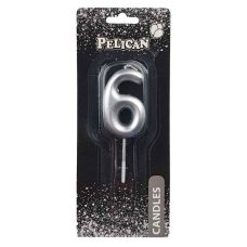 Свічка для торта Pelican “6“ Срібло 5 см 865026