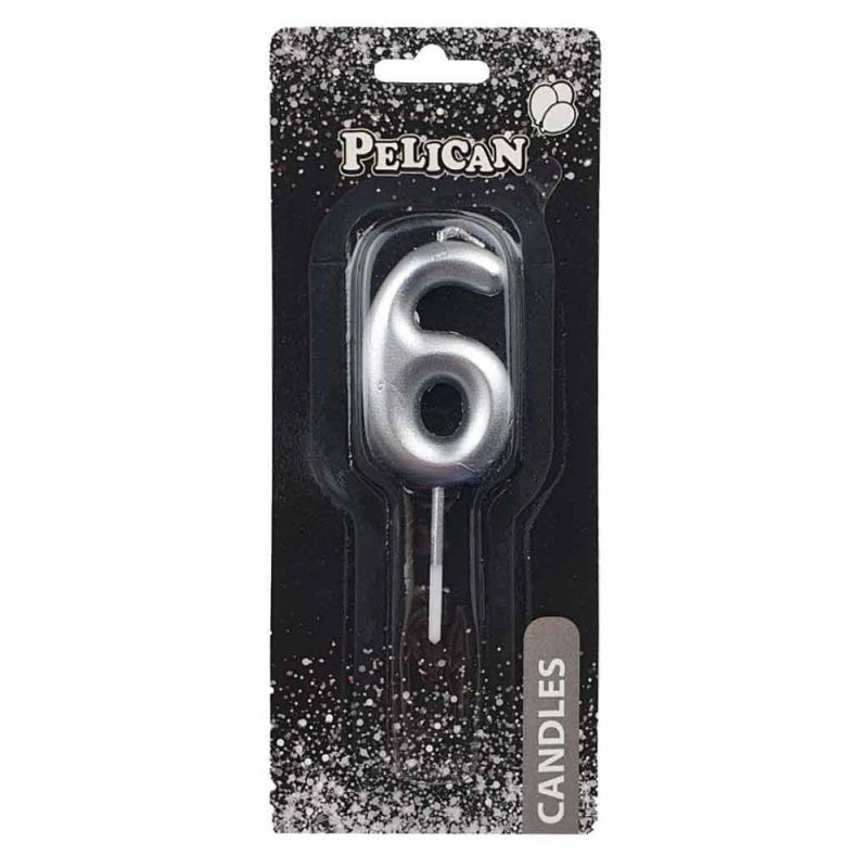 Свічка для торта Pelican “6“ Срібло 5 см 865026
