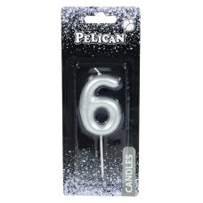 Свічка для торта Pelican “6“ СРІБЛО 6 см 866026