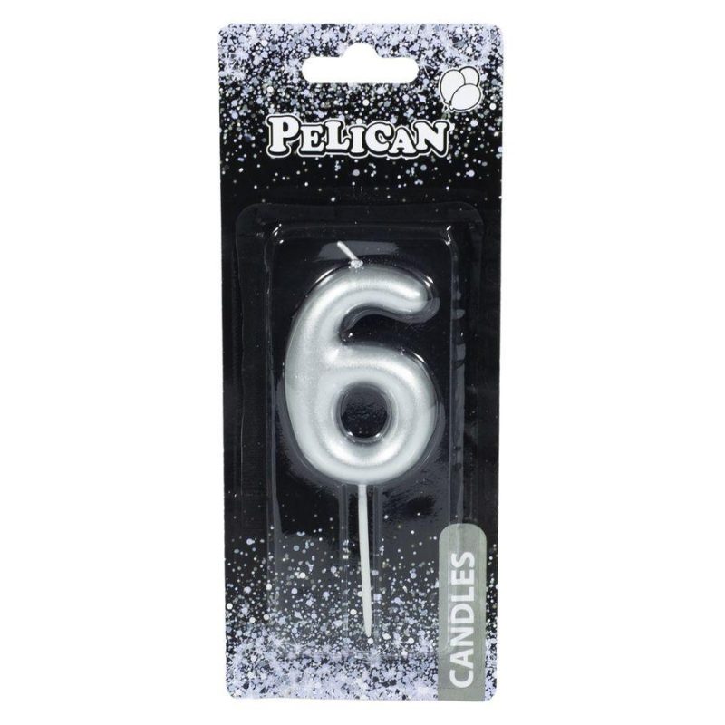Свічка для торта Pelican “6“ СРІБЛО 6 см 866026