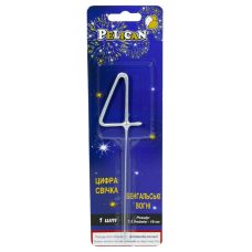 Свічка цифра бенгальська Pelican, “4“ СРІБЛО 860024 Свічка цифра бенгальська Pelican, “4“ СРІБЛО 860024