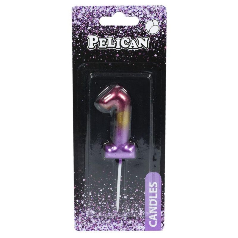 Свічка для торта Pelican “1“ РАДУЖНА 6 см 866061