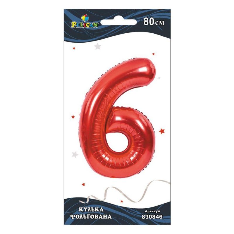 Цифра фольгированная Pelican, «6» КРАСНАЯ 80см 830846 Цифра фольгированная Pelican, “6“ КРАСНАЯ 80см 830846