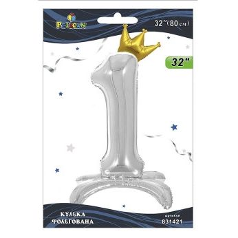Шарик фольгированный цифра с короной на подставке «1» серебро 32“(80см) Pelican Серебряный Pelican (831421) Шарик фольгированный цифра с короной на подставке “1“ серебро 32“(80см) Pelican Серебряный Pelican (831421)