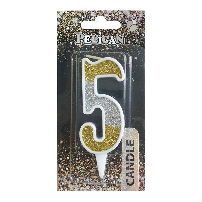Свічка для торта цифра «5» срібна ЗОЛОТА 7 см, TM Pelican 867035 Свічка для торта цифра “5“ срібна ЗОЛОТА 7 см, TM Pelican 867035